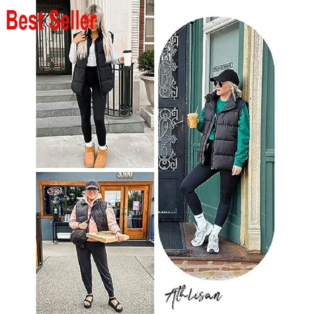 Sleeveless Puffer Vest Stand Collar Zip Up Chic Winter Layering Piece